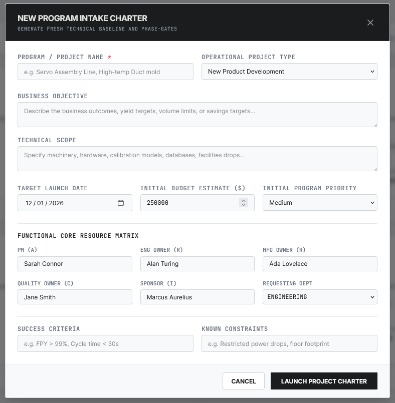 ProjectForge project intake charter form