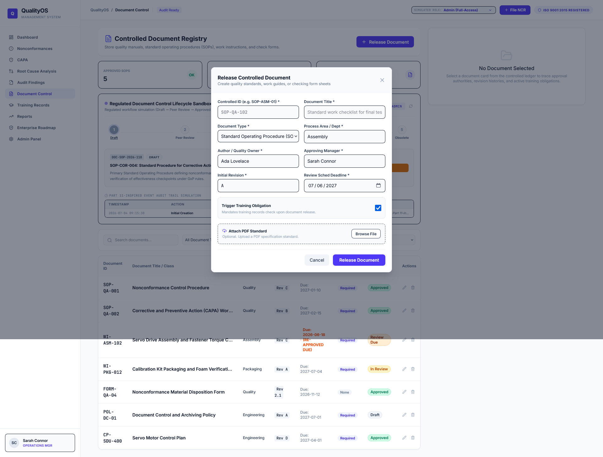 QualityOS document control form