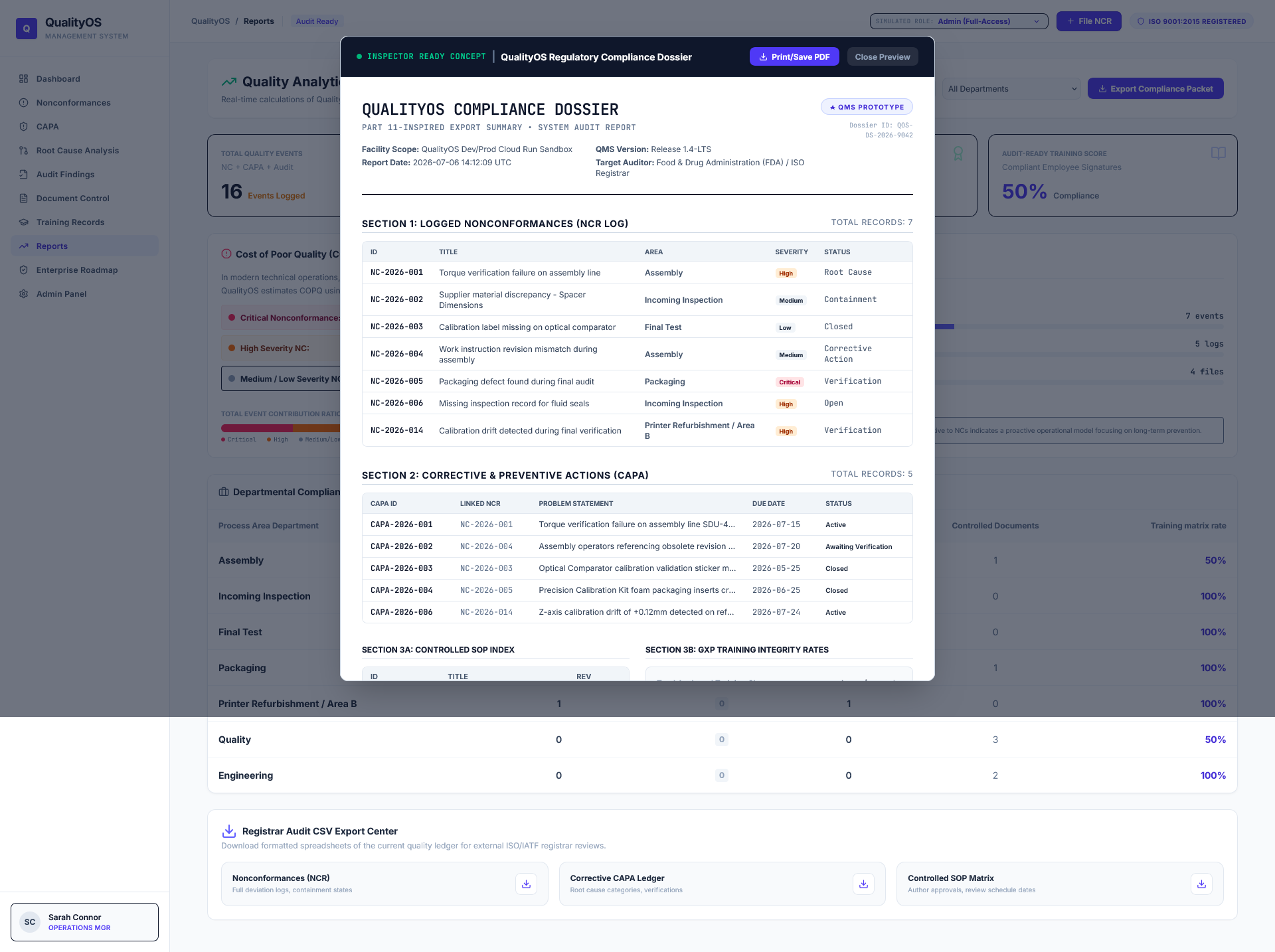QualityOS report export concept
